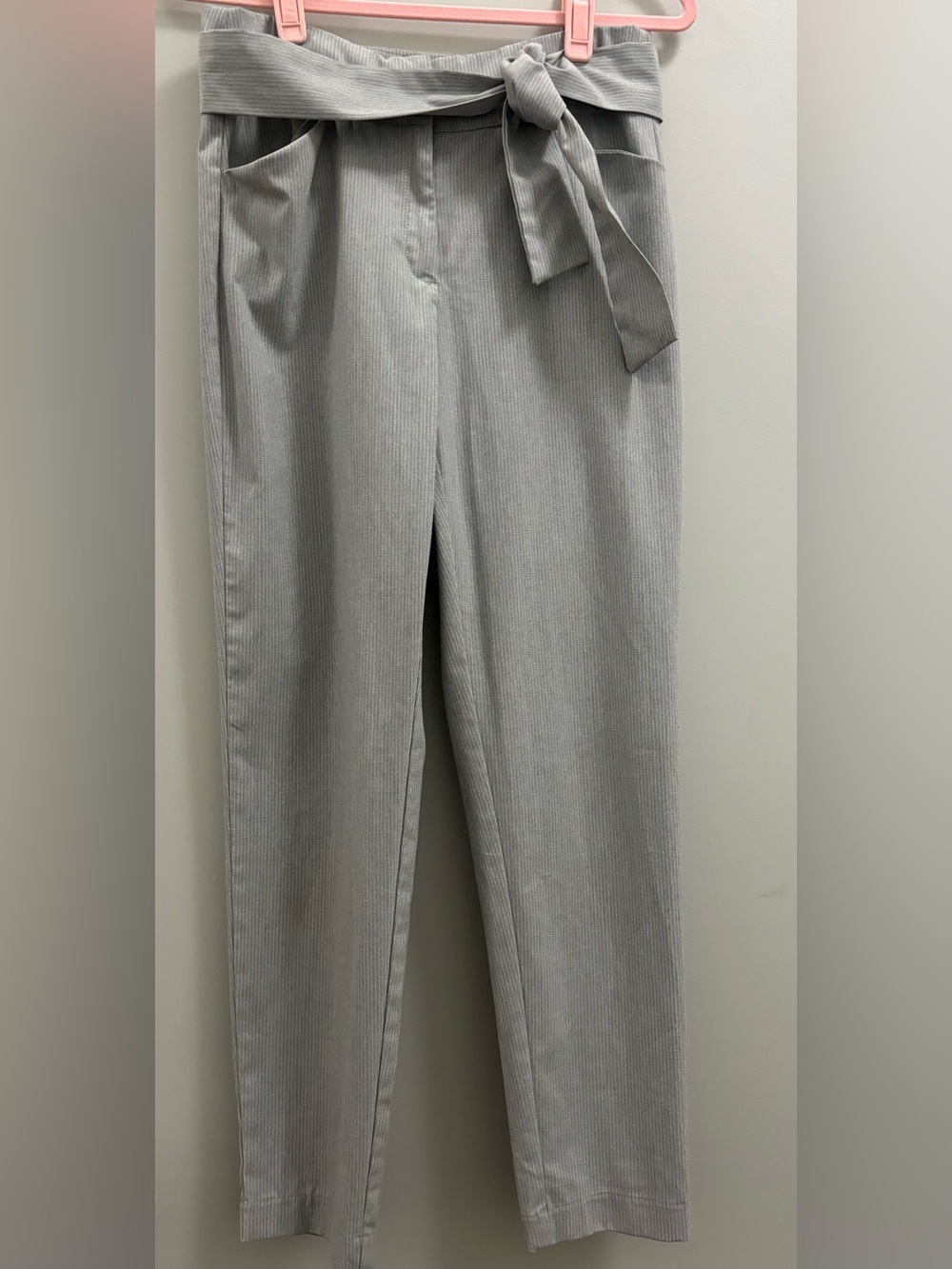 Dynamite Light Gray Paperbag Waist Trousers with Tie
